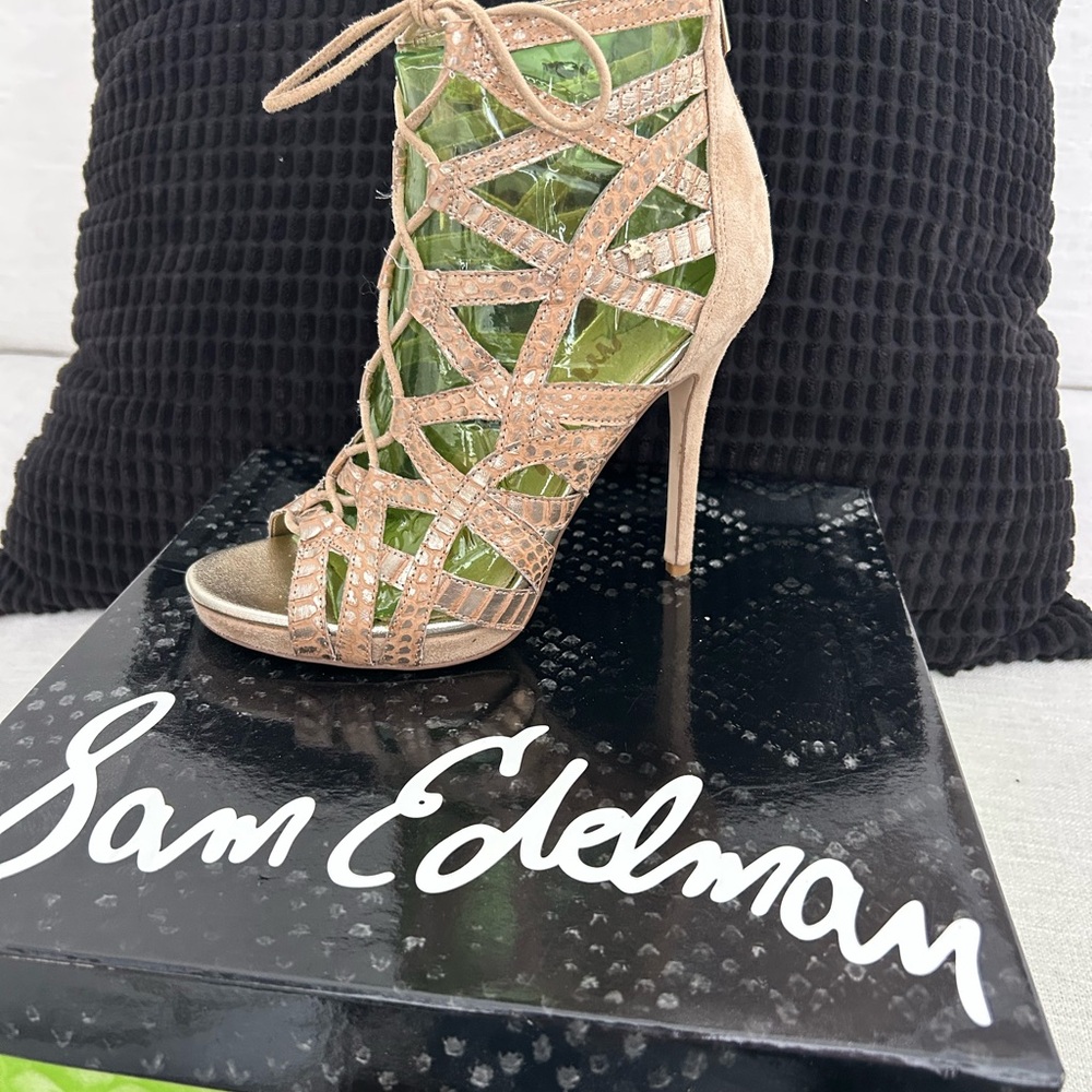 Sam Edelman Essex Blush Tan Strappy Lace-Up High Heel Sandal